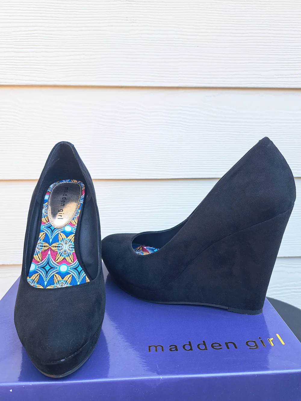 Madden Girl Black Suede Wedge Heels